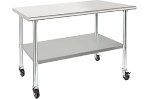 HARDURA RESTAURANT EQUIPMENT HARDURA Stainless Steel Table with Wheels 30 x 48 Inches Casters NSF Heavy Duty Commercial Work & Prep Table with Undershelf and Galvanized Legs for Restaurant Kitchen Bar and Hotel Garage
