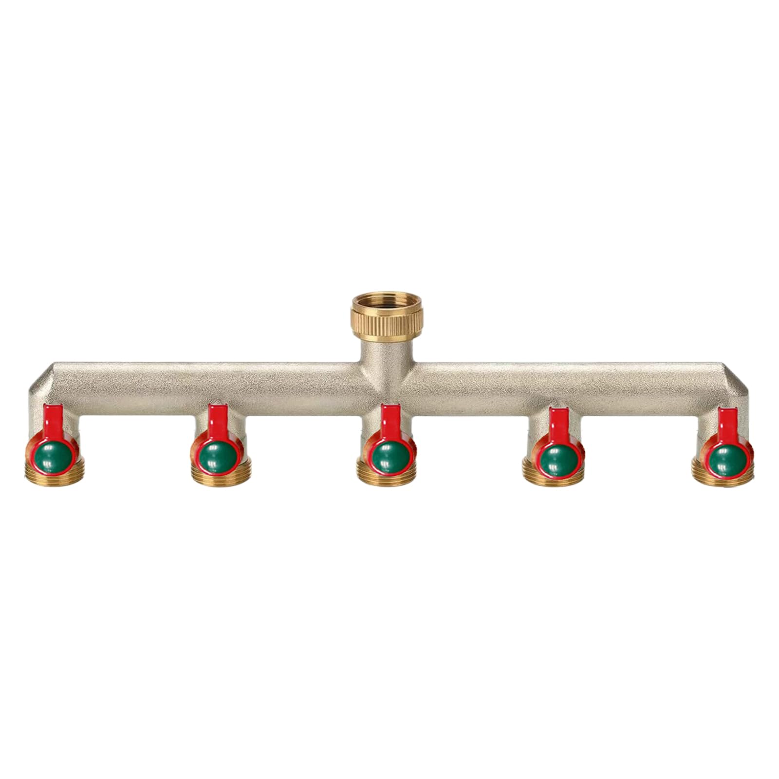 POPOYU Outdoor Tap Splitter 5 Way,Brass Garden Water Splitter,Brass Garden HoseSplitter,5 Way Water Connector with On/Off Valves and Extended Handle,Hose Splitter Connection for Garden Hose Tap
