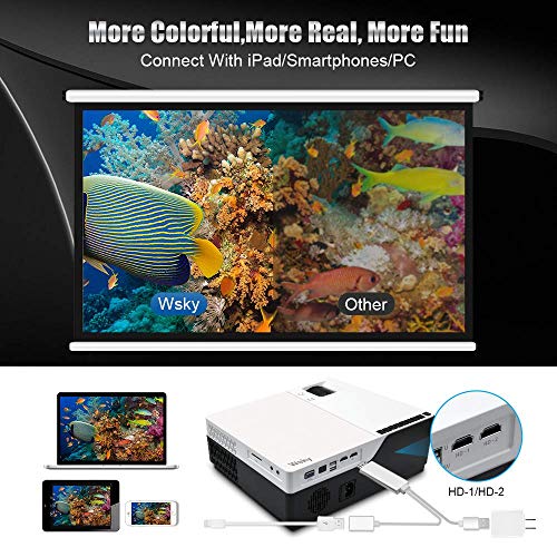 Wsky 1080P Projector, Native HD 4000Lux Home Theater- Support 1080P 1920x1080 Resolution with USB/HDMI/SD/AV Ports Ideal for Watching Movies Home Entertainment Gift Giving
