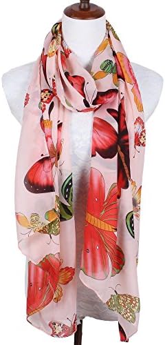 【Colorful Spring Inspired】Women’s Lightweight Fashion Scarf, Floral and Modern Print Sheer Shawl Wrap Butterfly