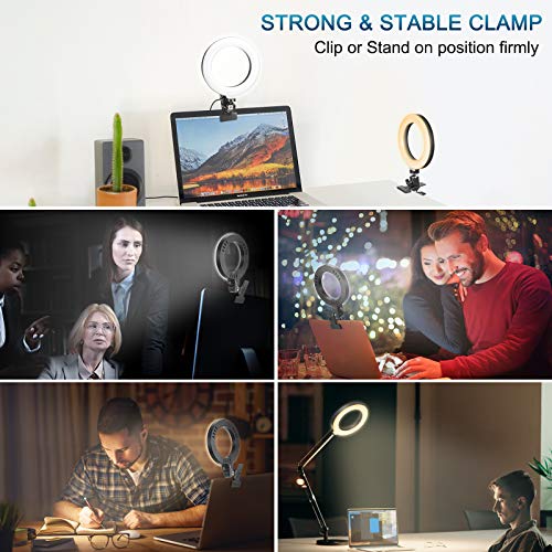 Selfie Ring Light for Laptop Monitor Computer Clip On, Video Conferencing Light with Clamp Mount for Zoom Call/Zoom Lighting/Remote Working/Self Broadcasting/Live Streaming
