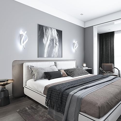 Candeeiro de parede LED, apliques interiores modernos 22W 2500LM com design curvo, iluminação mural 6500K para quarto, sala de jantar, sala de estar, branca