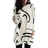 Poetsky Fall Womens Tunic or Tops to Wear with Leggings Long Sleeve Casual Long Shirts Blouses with Pockets
