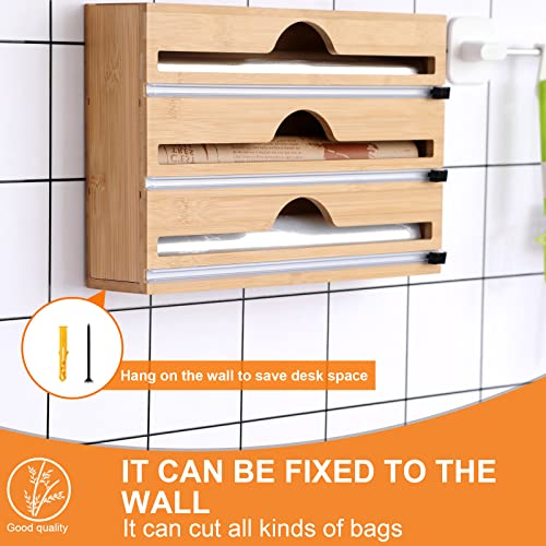 Foil and Plastic Wrap Dispenser with Slide Cutter & Labels, 3 in 1