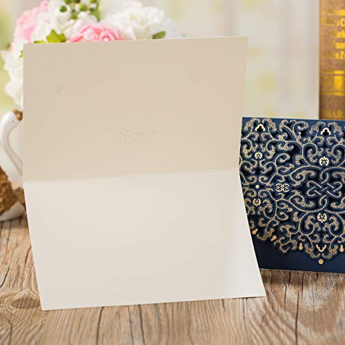 Gold Fortune 50 Packs Laser Cut Wedding Invitations with Cards Kit and Envelopes for Party Favors (YC067 Blue)