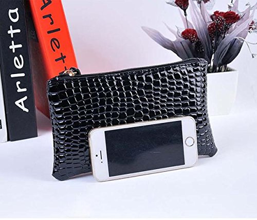 Bolayu Wallet Sexy Women Crocodile Leather Clutch Handbag Bag Coin Purse Crocodile Texture Coin Purse Hand Bag (Black) - Thumbnail 3