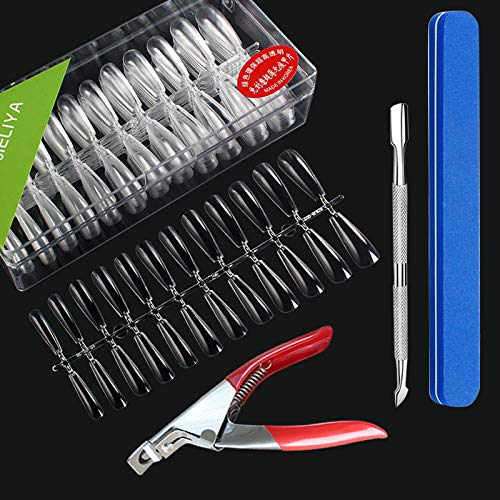 504 PCS Acrylic Nail Tips, Clear Coffin Artificial False Nail Tips for Ballerina, Long Full Cover Fake Nails for Women