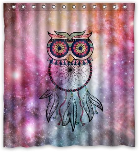 Generic Personalized Galxay Space Cartoon Cute Owl and Dream Catcher for Shower Curtain Bath Curtain 66" x 72"