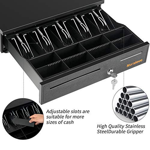Cash Register Drawer -Nurxiovo 16 Inch Money Box 5 Bill 8 Coin Money Tray Lock/Point of Sale (POS) System Machine RJ11/RJ12 Interface/Open with Key(Black)