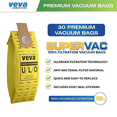 VEVA 30 Pack Premium SuperVac Vacuum Bags Type U/L/O Microlined