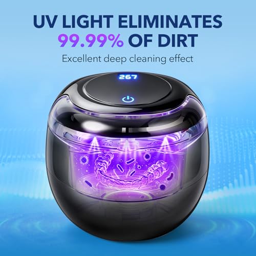 Ultrasonic Retainer Cleaner 45kHz with UV Light 200ml 4 Modes Cleaning Machine for Dentures Retainers Aligners Night Guards Braces Jewellery Rings Necklaces Bracelets Bangles Watches Deep Clean Quiet | Ultrasonic Retainer Cleaner for Dentures, Night Guards, Mouth Guards, Toothbrush Heads, Jewelry