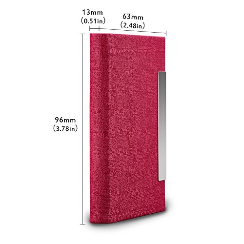 Business Card Holder, AHGXG Professional Leather Business Card Case Metal Name Card Holder Slim Stainless Steel With Magnetic Shut, Hold 20 Business Cards For Men&Women, Rose Red