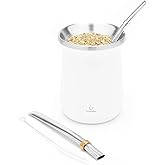 BALIBETOV Yerba Mate Kit - Includes Yerba Mate Cup and Bombilla Set - Stainless Steel Gourd and Bombilla - Easy to Clean and Maintain (White)