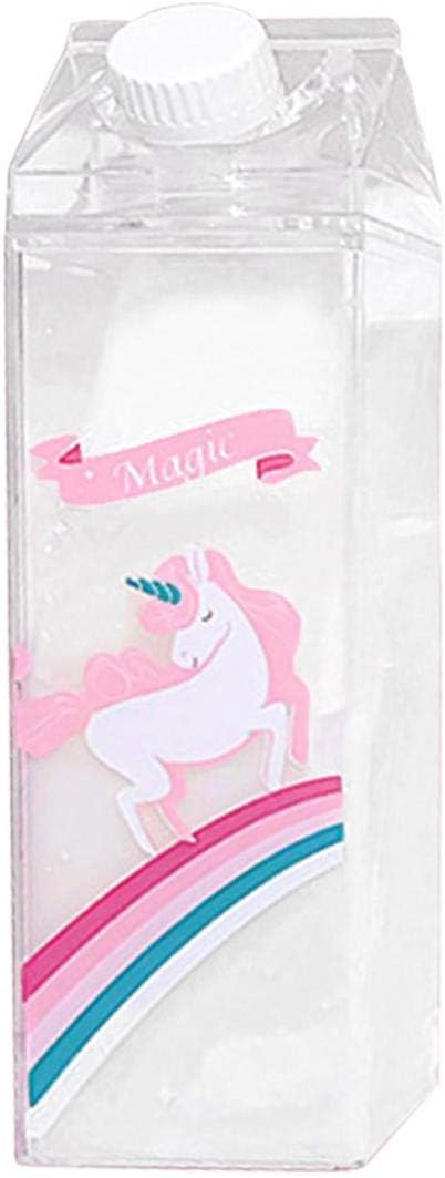 dfgjdryt Superb Cute Cartoon Creative Unicorn Milk Drink Box Water Bottle Birthday Kid Clear Plastic Water Bottle Gym Sport Water Bottle Accompanying Cup 401ml - 500ml for Home Decoration(H03)