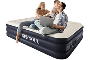 SENNOUL Air Mattress Queen with Built in Pump - Upgraded Blow Up Bed, 2 Mins Quick Self Inflatable with Double Air Chamber, 16"/650lbs Max, All Night No Lost Air, for Camping,Home,Portable Travel