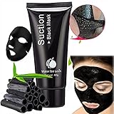 Facial Masks Peel Off, Black Mask Blackhead Remover, Suction Cleaner Black Mask Tearing Resist Oily Skin Strawberry Nose Purifying Deep Cleansing + Mask Spoon (60g)