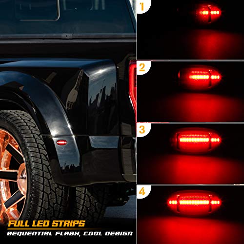 RUXIFEY Sequential Dually Bed Side Marker Lights LED Fender Sidemarkers Smoked Lens Compatible with 2011-2016 Ford F250 F350 F450 Super Duty, Pack of 4