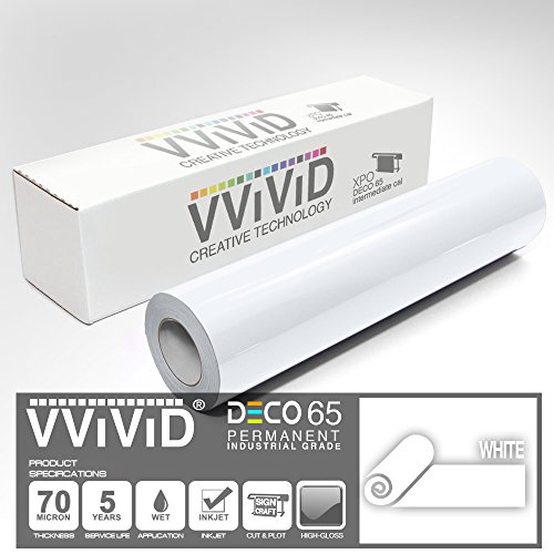 VViViD White Gloss DECO65 Permanent Adhesive Craft Vinyl for Cricut, Silhouette & Cameo (7ft x 11.8" Roll)