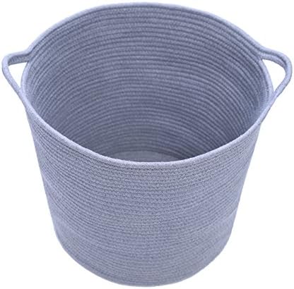 Extra Large Storage Baskets with Handles Cotton Rope Woven Baby Laundry Basket for Books Diaper Toy Nursery Hamper Cute Home Decor Organizer Basket 16.0"x 15.0"x13.5" Grey