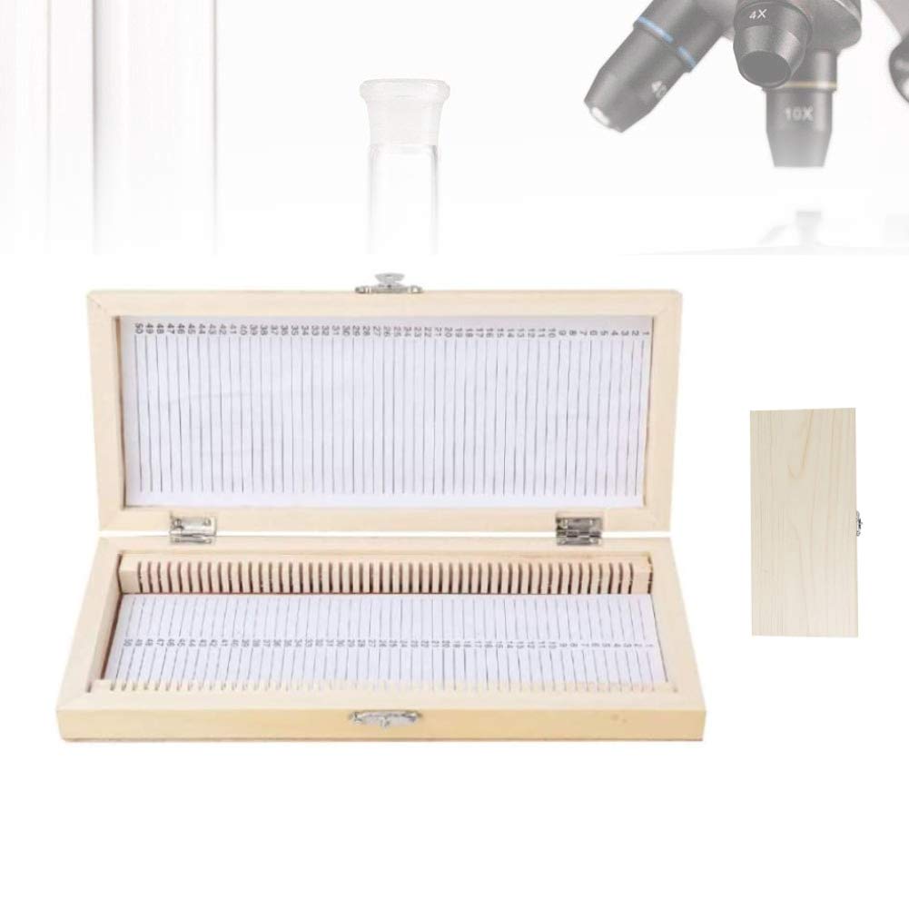 Plyisty 50Pcs Wooden Slide Box, Biology Glass Prepared Microscope Slides Storage Box, Metal buckle, with a Slide Code, for Placing Prepared Microscope Slides