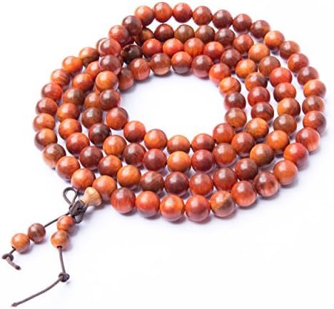 Tucanox Natural Dragon Blood Wood Round Rosary Bead Stretch Bracelet - 108 Japa Mala Beads Tibetan Buddhist Prayer Chain Necklace for Men & Women - 108 beads (8mm)