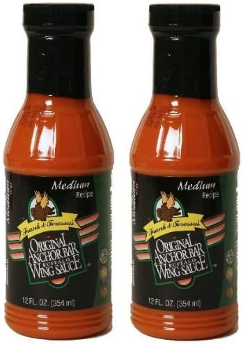 Frank & Teressa's Original Anchor Bar Buffalo Wing Sauce (2 Pack) Medium Heat, 12 oz Bottles by Anchor Bar