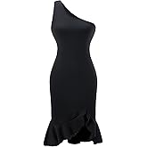 winkbay Women's One Shoulder Ruffle Dress Formal Bodycon Slit Midi Summer Evening Party Cocktail Dresses