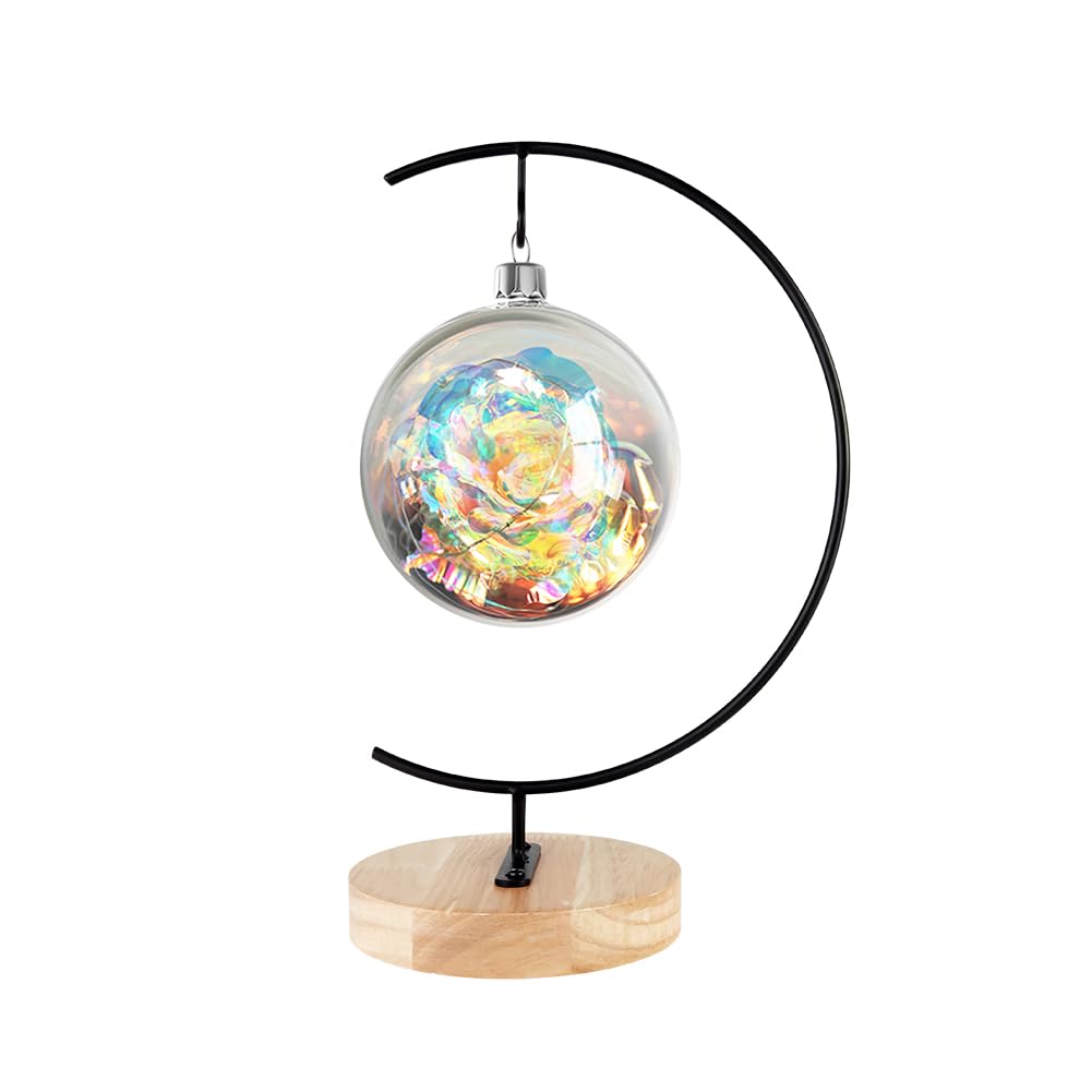 Fosinz Ornament Display Stand Round Wood Iron Hanging Stand Holder for Hanging Glass Globe Air Terrarium Ball Christmas Ornament Home Wedding Decoration (1 Piece, Black)