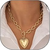 Chunky Love Hearty Statement Necklace Trendy Thick Chain Toggle Clasp Necklaces for Women Dainty Heart Pendant Fashion Stuffs