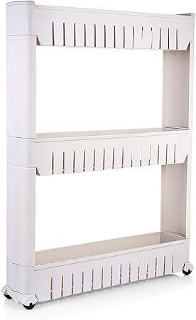 3 Tier Mobile Shelving Unit Slim Slide Out Storage Tower Pull Out