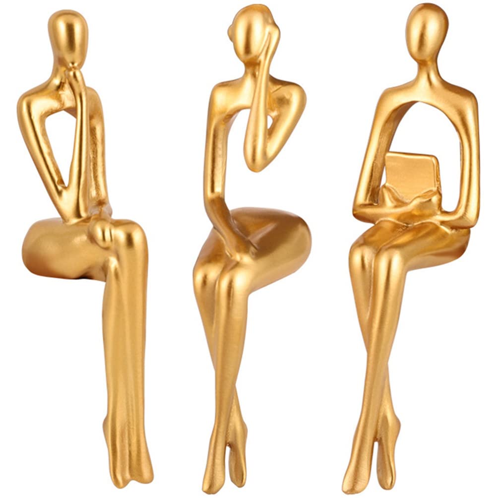 HEALLILY 3pcs Sitting Thinker Statue Abstract Sculpture Resin Collectible Figurines Aesthetic Room Decor for Living Room Table Shelf Dresser