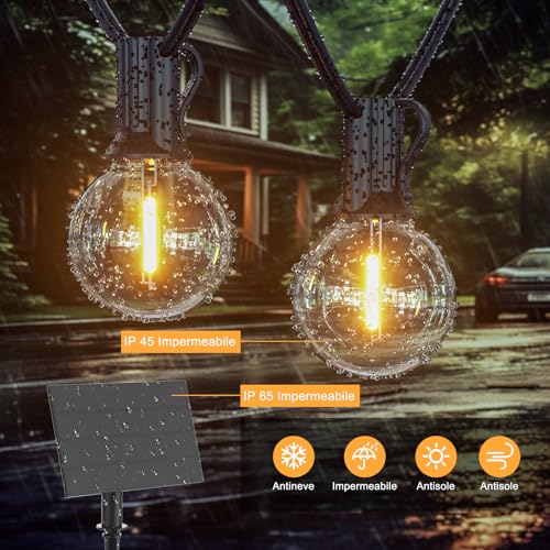 Pogestrand G40 20 m Outdoor Solar Lights with USB or Solar Charging Dual Festoon Lights 24 V with Remote Control Dimmable Timer 30 Unbreakable Waterproof Bulbs for Garden