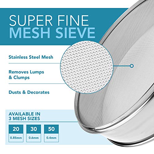 Vollum Stainless Steel Flour Sifter Fine Mesh Round Flour Sifter for