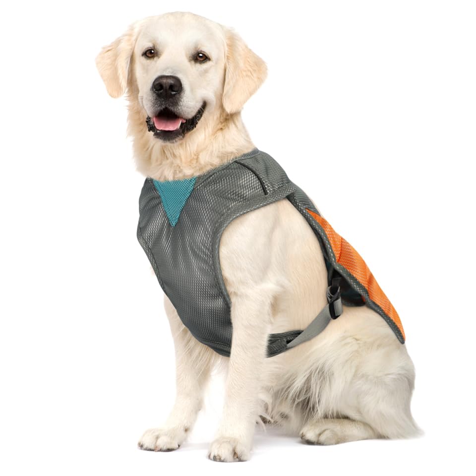 POPETPOP Dog Cooling Vest : Lightweight Dog Cooling Jacket - Reflective Harness Coat with Reflective Strips for Small Medium Large s Pets (Orange, Large)