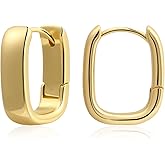 Watforsh Small 14K Gold Plated Hoop Chunky Huggie Square Simple Earrings Geometric Tiny Little Earrings Jewelry for Office Women