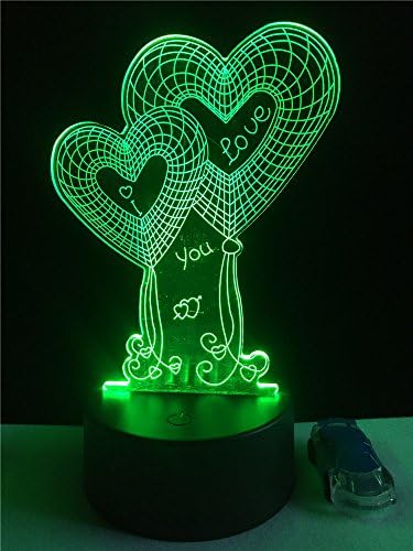 Two-heart pattern 3D stereo lamp USB small Night Light 3D Optical Illusion Night Light 7 Colors-Changing Desk Lamp Table Lamp with Intelligent , Colorful Touch [Energy Class A++]