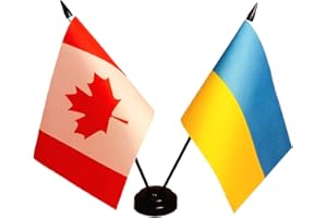 Canada Ukraine Friendship Flag, Ukrainian Desk and Table Flag on Stand Base, Decorations for Offices, Families, Conference Ro