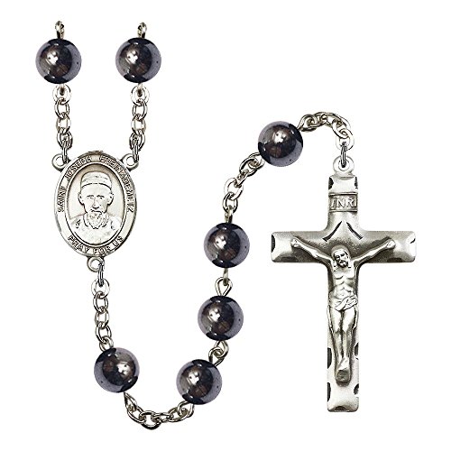 St. Joseph Freinademetz Silver-Plated Rosary 8mm Hematite Beads Crucifix Size 1 3/4 x 1 medal charm