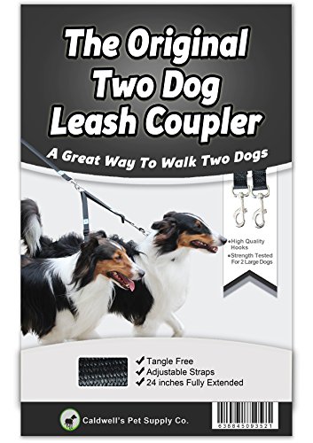 Caldwell's Pet Supply Co. No Tangle Dog Leash Coupler, Double Dog Walker - Trainer Leash - Two Dogs Adjustable Splitter Lead 1 X 11-20 Inches