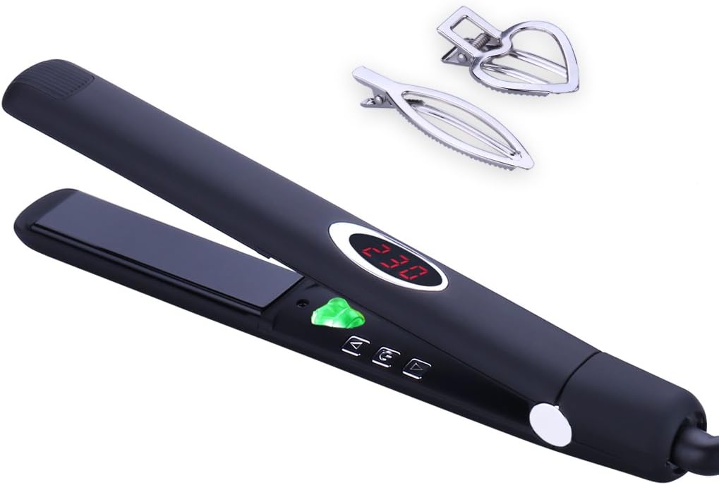 Professional Flat Iron Ionic Infrared Hair Straightener with Adjustable Temperature, Anti-Static Floating Ceramic Plate, Instant Heat Up, with Digital Screen, 450℉ (Black)