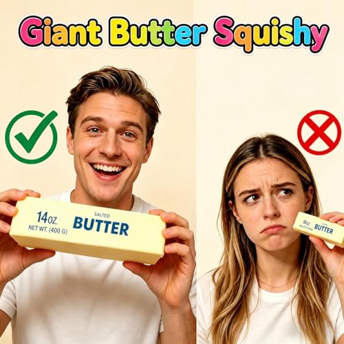 10in Giant Butter Squishy, Jumbo Big Butters 14oz Squeeze Stress Balls, Large Butter Stick Stress Relief Slow Rising Fun for Anxiety Relief Party Favors