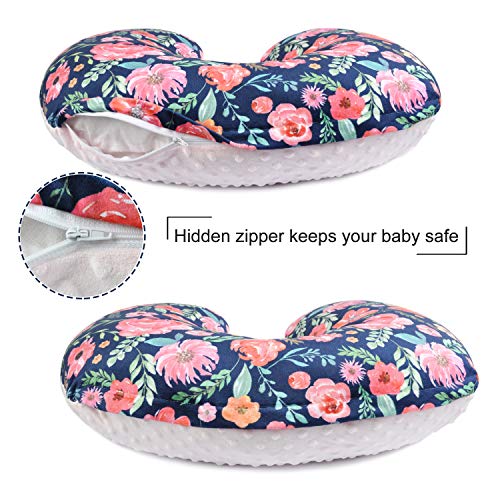 BORITAR Minky Nursing Pillow Covers 2 Pack, Super Soft Breastfeeding Pillow Slipcover with Pink Floral Multicolor Floral Printed and Pink Dotted Backing