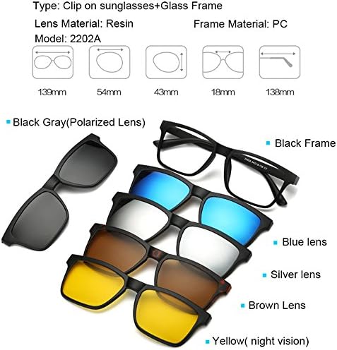 Magnetic 5Pcs Polarized Clip-on Sunglasses Plastic Frame for Night Driving (2202A)
