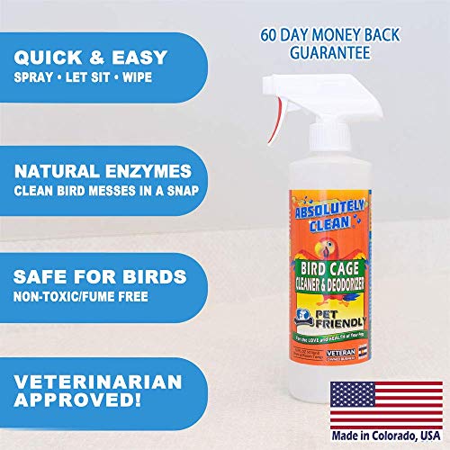 Absolutely Clean Amazing Bird Cage Cleaner and Deodorizer Just Spray/Wipe Safely & Easily