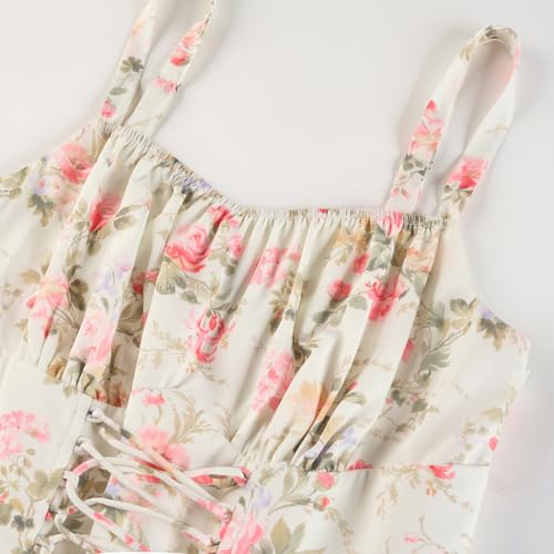 SCARLET DARKNESS Women's Summer Maxi Dress Spaghetti Strap Beach Dress Sleeveless Floral Print Chiffon Dress with Pockets