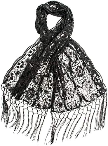 Vera, Vintage Inspired Sequin Shawl, Evening Wrap, Embroidered Sequin Fringe Shawl or Scarf