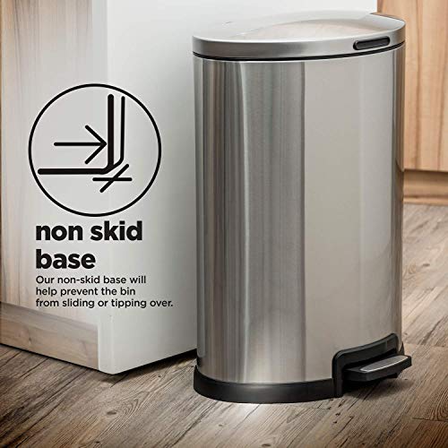 Home Zone Living 12 Gallon Kitchen Trash Can, SemiRound Stainless