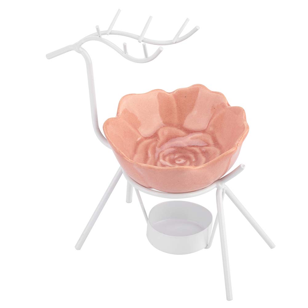 Aroma Furnace, Stainless Steel Deer Shape Essential Oil Burner, Aromatherapy Candle Lamp for Home Indoor(2# White Rose Flower)