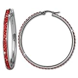 Amello Stainless steel hoop earring, with lots off red Swarovski elements, diameter: 1.96 inch, original Amello ESOS05R