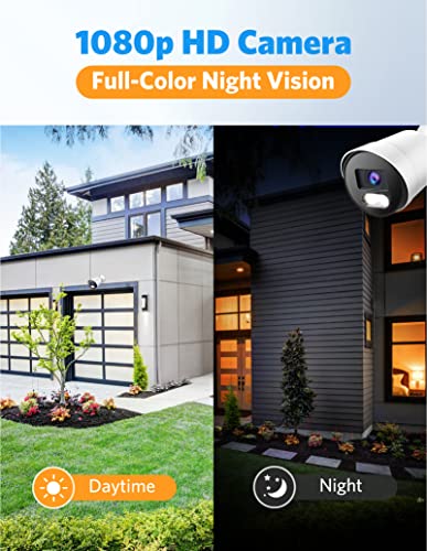 Wired Security Camera System, EZFIX 4pcs 2MP/1080P HD Outdoor Security Camera, Full-Color Night Vision, 8CH DVR CCTV Camera, IP66 Waterproof, Motion Detection, Instant Alert, Remote Access (No HDD)